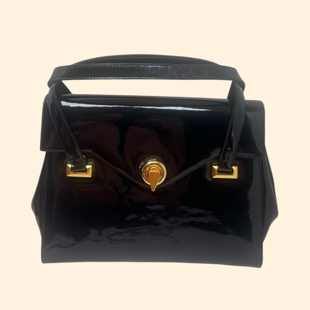 1960s Saks Fifth Avenue Canada Black Patent Leather Handbag